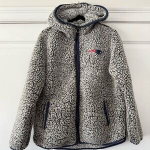 NFL Patriots Women's Gray Sherpa Full-Zip Hoodie with Navy Trim